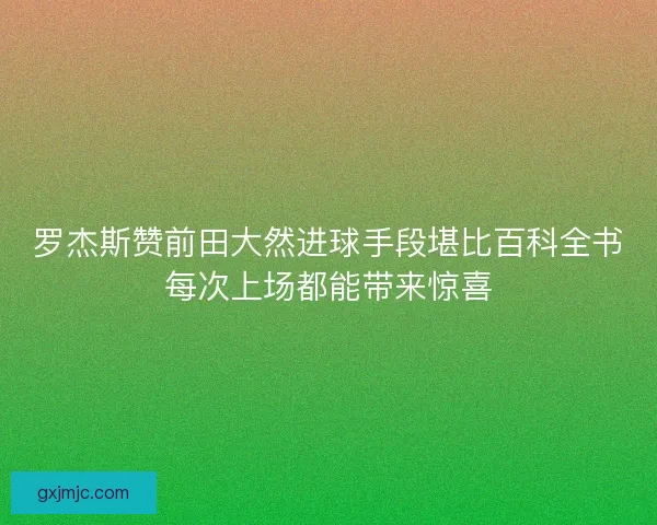 罗杰斯赞前田大然进球手段堪比百科全书每次上场都能带来惊喜